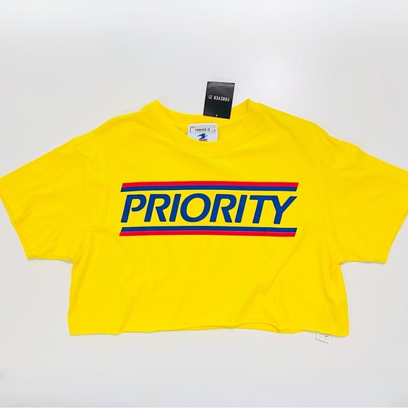 NWT Forever 21 Yellow USPS Priority Mail Short Sleeve Crop Top - Picture 2 of 10